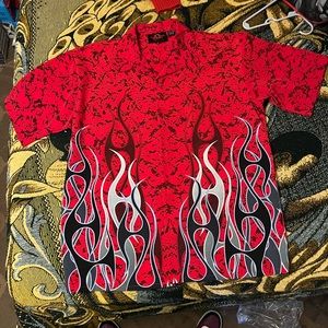 DRAGONFLY CLOTHING CO. RED FLAMED CAMP SHIRT